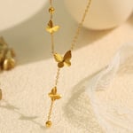 Gold color / 1 Piece Simple Series Simple Butterfly Stainless Steel  Gold Color Women Pendant Necklaces 